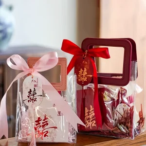 Simple Durable Transparent PVC Stand Pouch Gift Bag Custom Logo Handmade Favor Packaging for Wedding Candy Holiday Parties