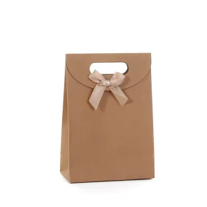 Simple Solid Color Kraft Paper Bow Decoration Packaging Box Holiday Gift Bag Flip Paper Box Screen Printing Surface