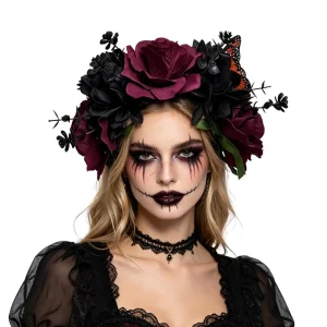Simulated Rose Flower Halloween Headband Women Beauty Accessories Butterfly Accessories Party Ball Costume Headpiece