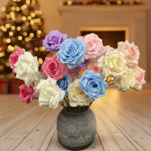 Single Diamond Artificial Roses for Valentine’s Day Mother’s Day Evergreen Floral Arrangements