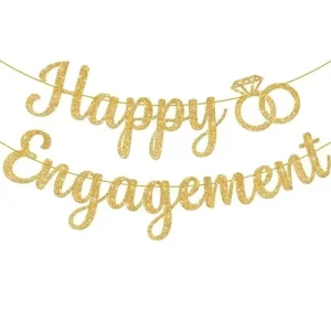 Single Party Engagement Party Decoration Flash Banner Happy Engagement Pull Flag Paper Glitter Paper No Flagpole