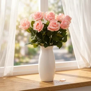 Single Stem Silk Rose Moist Touch Bouquet for Garden Landscaping Decking Home Decorations Wedding Favors