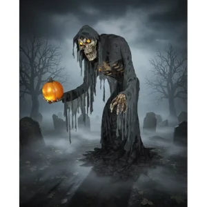 Skeleton Pumpkin Large Electric Induction Ghost Prop Indoor Outdoor Ornament Horror Zombie Scary Animated Halloween Animatronic