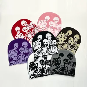 Skull Pattern Beanie Halloween Scary Hat Unisex Jacquard Knit Cap for Party Festival Costume Accessory Gift Cold Weather Cap