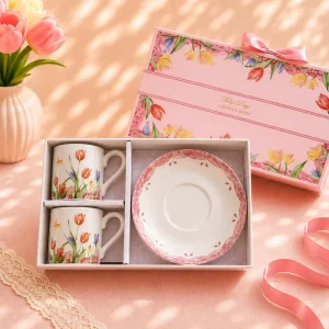 Small 100ML Christmas Mug With Plate Set Ceramic Coffee Cup Plate Sets for Holiday Gifts