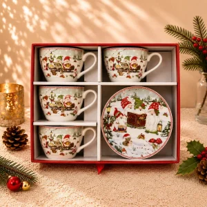 Small 130ML Christmas Mug With Plate Set Christmas Elf Ceramic Coffee Cup Plate Sets for Christmas Gifts