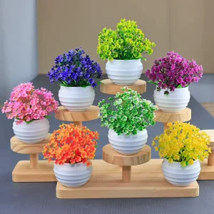 Small Artificial Green Plant in Plastic Flower Pot for Indoor and Outdoor Decor