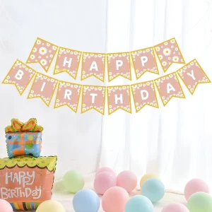 Small Daisy Happy Birthday Fishtail Paper Banner Party Decoration Banner