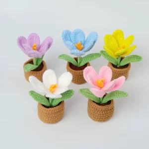 Small Handmade Knit Potted Crochet Tulip Plant Knitted Flower Yarn Crochet Tulip Pot Plant