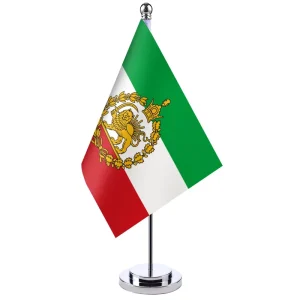 Small Meeting Iran Desk Flag with Table Top Steel Flagpole Stand Fringe Tassels Polyester Material Patriotic