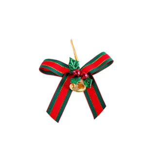 Small Red and Black Plaid Christmas Bow with Bells