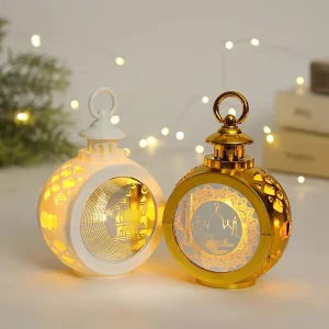 Small Round Electronic Candles Wind Lanterns Festival Decorations for Ramadan Moon Atmosphere Props