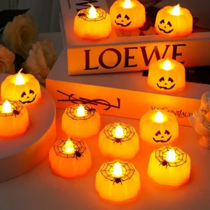 Smokeless Electronic Pumpkin Lights Indoor Decorations Candles Halloween Party Props Electronic Candle