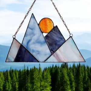 Smoky Mountains Art Deco Stained Glass Sun Catcher 4-6 Inch Mountain Range Wall Decor Anniversary Gift