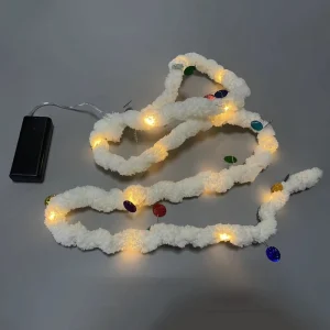 Snow White Soft Plush Rope LED Lights String with Shiny Round PVC Sheets Festival Decoration String Lights