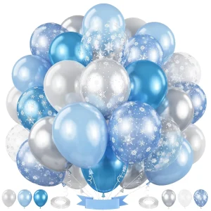 Snowflake Christmas Balloon Set Winter Blue Silver Metal Pearl White Latex Princess Wonderland Ice Birthday Wedding Party Decor