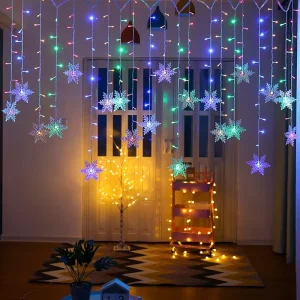 Snowflake Window Curtain Christmas Lights Icicle Fairy String Lights Outdoor Garland Home Party Garden Decoration