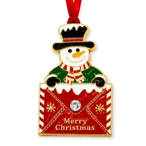 Snowman Christmas Envelope Ornament Metal Enamel Holiday Gift Decoration