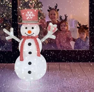 Snowman Pop Up Lighted Christmas Decoration with 100 Warm White LED Lights IP65 Rated Collapsible Portable Outdoor Yard Use