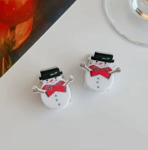 Snowman Style Holiday Jewelry Cute Cartoon Christmas Tree Acrylic Hair Clips Festive Hair Decorative Barrettes