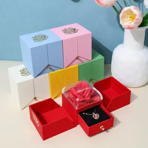 Soap Flower Ring Necklace Paper Box Valentine’s Gift Eternal Rose Flower Double Open Macaron Soap Rose Jewelry Box