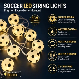 Soccer Ball String Lights LED 1.5m 10m Football Fairy Lights for Party Bedroom Decor USB Battery Solar Powered