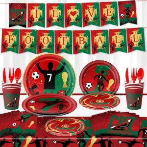Soccer Cup Themed Tableware Set Football RonaIdo Fans Zone Cheering Football Party Disposable Paper Cup Paper Plate Banners