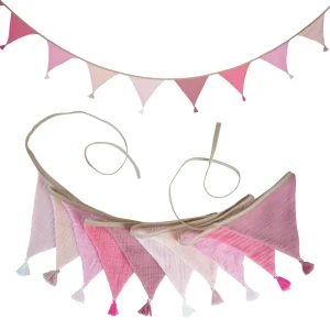 Soft Cotton Fringed Bunting Flag Pastel Color Kids Party Hanging Garland for Baby Shower Nursery Room Camping Themed Celebration