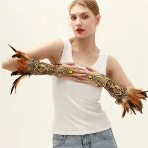Soft Feather Wrist Cuffs Women Pair Gothic Lace Wings Gloves Bracelets Wristband Party Cosplay Halloween Carnival Christmas
