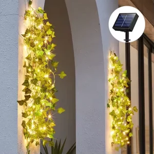 Solar Battery Operated LED Fairy Lights Copper Wire String with Boston Ivy Runner Decorative Lighting