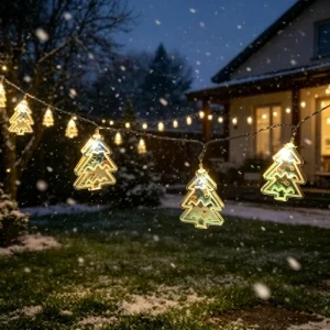 Solar Christmas Tree Shape LED Motif Lights Warm White Acrylic Hanging String Lights for Patio Lawn Holiday Decoration