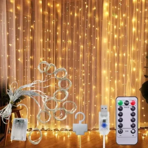 Solar Curtain Lights USB Battery Powered Festive Lighting for Ramadan Easter Birthday Celebration Decor