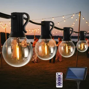 Solar G40 LED String Lights Remote Control Christmas Garland Lamp Outdoor Garden Decor Street Light
