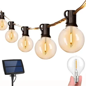 Solar G40 String Light 20ft Outdoor Waterproof Led Decorative Lights 20ft Christmas 12+1 Bulb String Lights