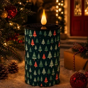 Solar LED Pillar Candle EcoPLA Cartoon Christmas Tree Pattern Design Automatic Sensor Decor Custom with Storage Box Lid Function