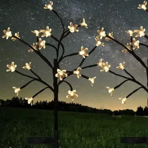 Solar Outdoor Cherry Blossom Garden Lights Waterproof with Solar Charge Sakura Flower Light Patio Lawn Christmas Birthday