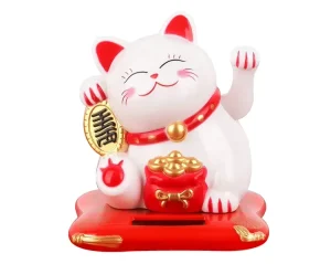 Solar Powered Beckoning Cat Waving Lucky Wealth Good Fortune Awaits Ornaments for Home Office