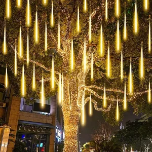 Solar Powered IP65 Rated Meteor Shower LED Lights Outdoor Tree Hanging Colorful Light Strips Festival Street Decor