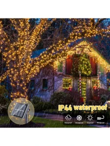 Solar Powered LED String Lights 22m200 LED 8 Functions Button Control Waterproof Warm White Suitable Wall Bedroom Decoration