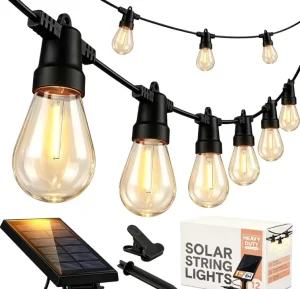 Solar Powered Outdoor String Lights 27 ft Commercial Grade Waterproof Edison Patio Lights Shatterproof Led Bulbs