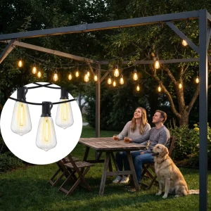 Solar St38 LED String Christmas Light Waterproof Shatterproof Edison Bulbs for Patio Garden Backyard Party Wedding Holiday Decor