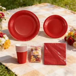 Solid Color Party Supplies Plain Color Paper Tableware Dinnerware Set Disposable 7 Inch 9 Inch Plate Paper Cup Napkin