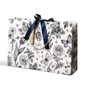 Source Factory Stock Floral Patterned Paper Gift Bags with Ribbon for Holiday Gifts Clothing and Handbags Packaging