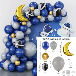 Space Theme Balloon Decoration Set Navy Blue Latex Balloon with Moon Foil Balloon for Kids Party Decoration