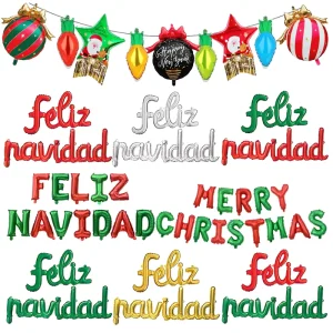 Spanish English Merry Christmas Alphabet Foil Balloons Conjoined Feliz Navidad Balloon Set Xmas Letter Party Decor Balloons