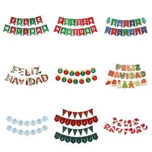 Spanish Merry Christmas Paper String Flags Festival Banner for Family Festival Party Decoration