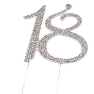 Sparking Crystal Silver Number 18 Rhinestone Cake Topper for Birthday Party