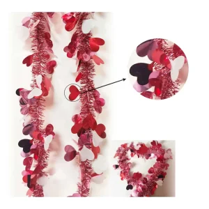 Sparkling Valentine’s Day Heart Tinsel Garland Shimmering Ribbon Decor for Photo Booth Props Wall & Party Decorations