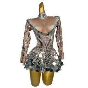 Sparkly Bling Sequin Cocktail Prom a Line Dress Festival Clothing Show Gogo Dancer Costumes Women Rhinestone Club Party Dress