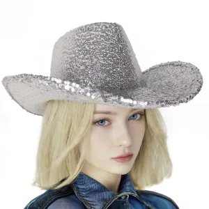 Sparkly Sequin Cowboy Hat Festival Costume Party Y2K Fashion Performance Props Accessory Western Style Headwear Disco Space C